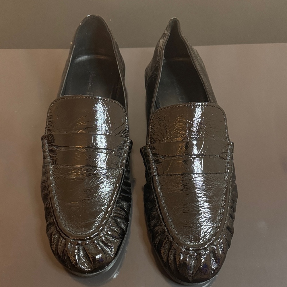 Massimo Dutti Black Patent Leather Loafers Size 39 Women Clean Made In Morocco - Picture 2 of 6